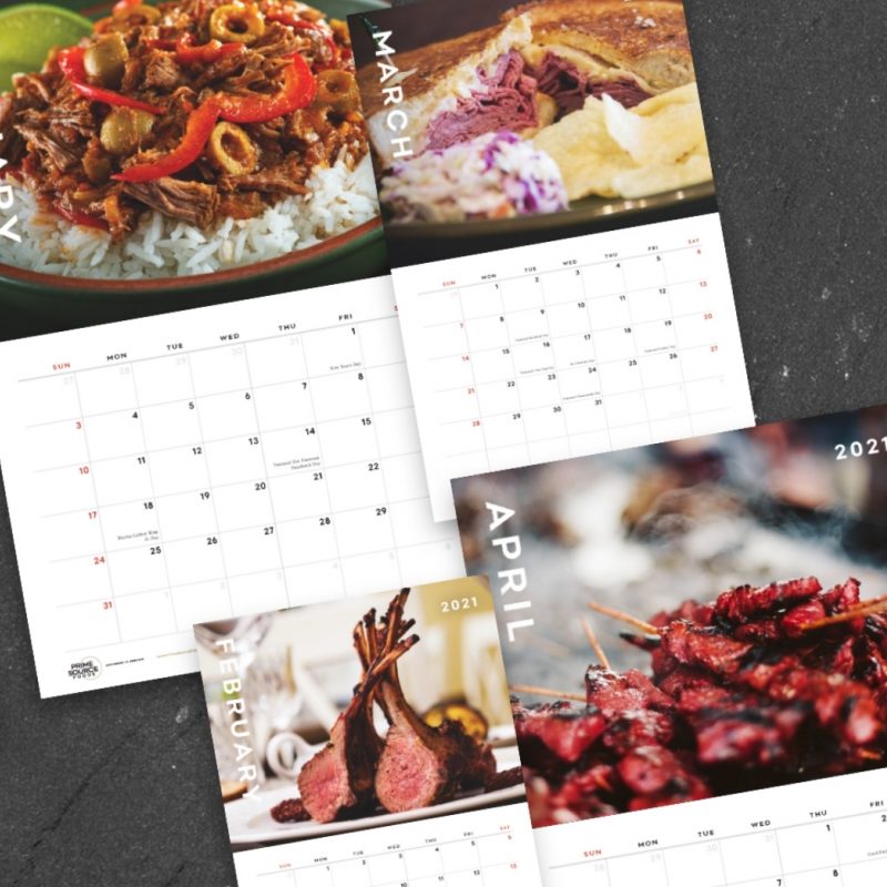 January - pulled pork over rice, February - corned beef sandwhich, March - rack of lamb, April - beef skewers